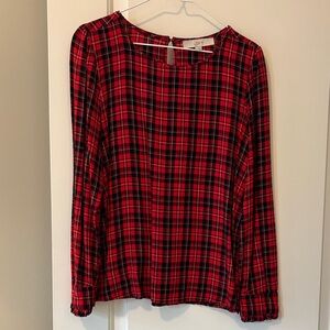 LOFT Red and Black Plaid Blouse